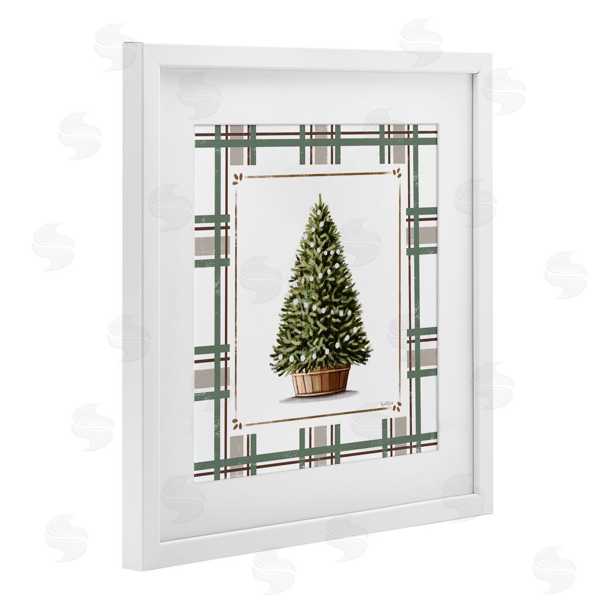 Elizabeth Tyndall Potted Christmas Tree Plaid Canvas Wall Art Print