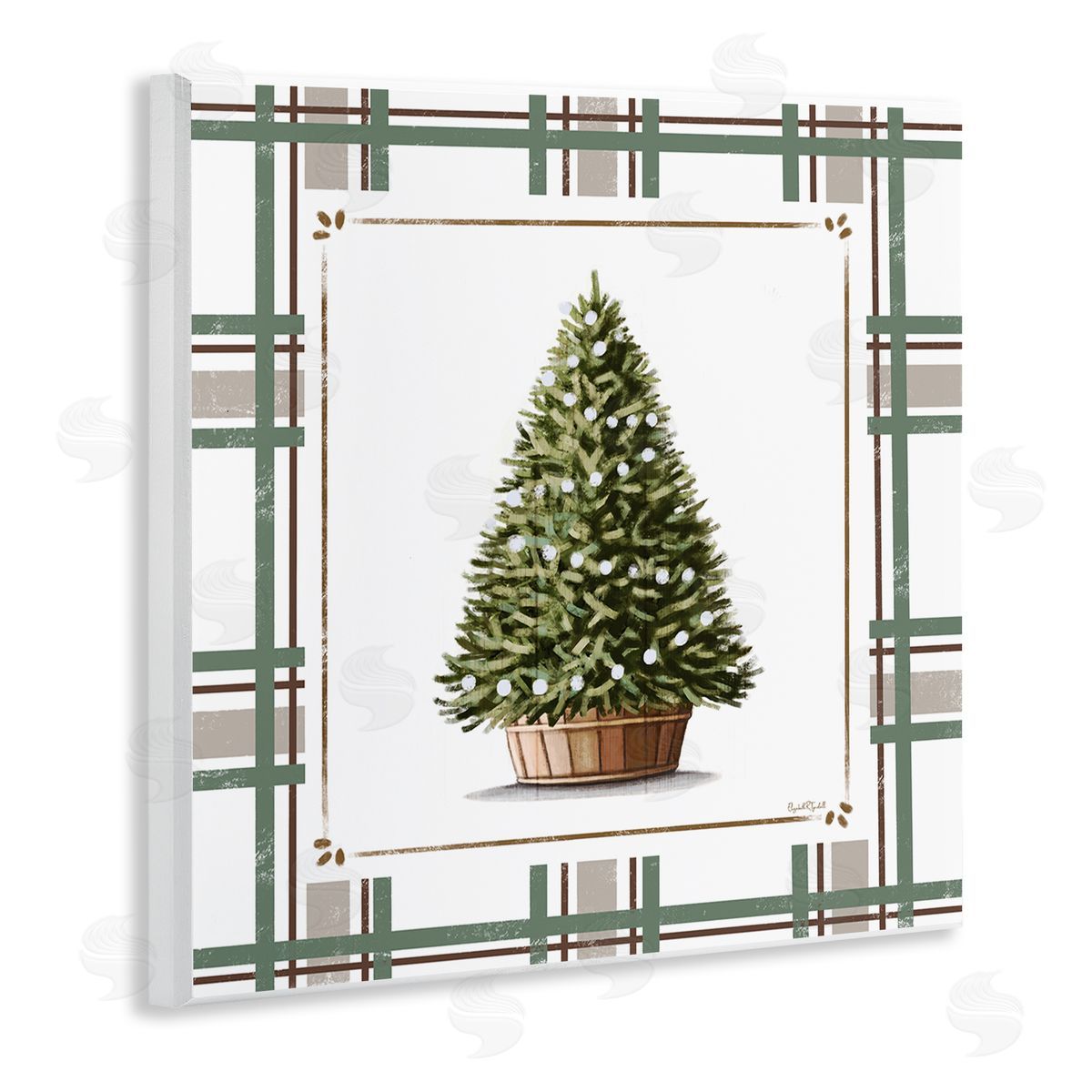 Elizabeth Tyndall Potted Christmas Tree Plaid Canvas Wall Art Print
