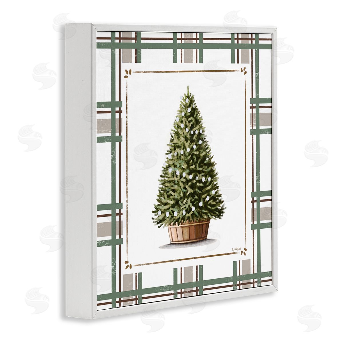 Elizabeth Tyndall Potted Christmas Tree Plaid Canvas Wall Art Print