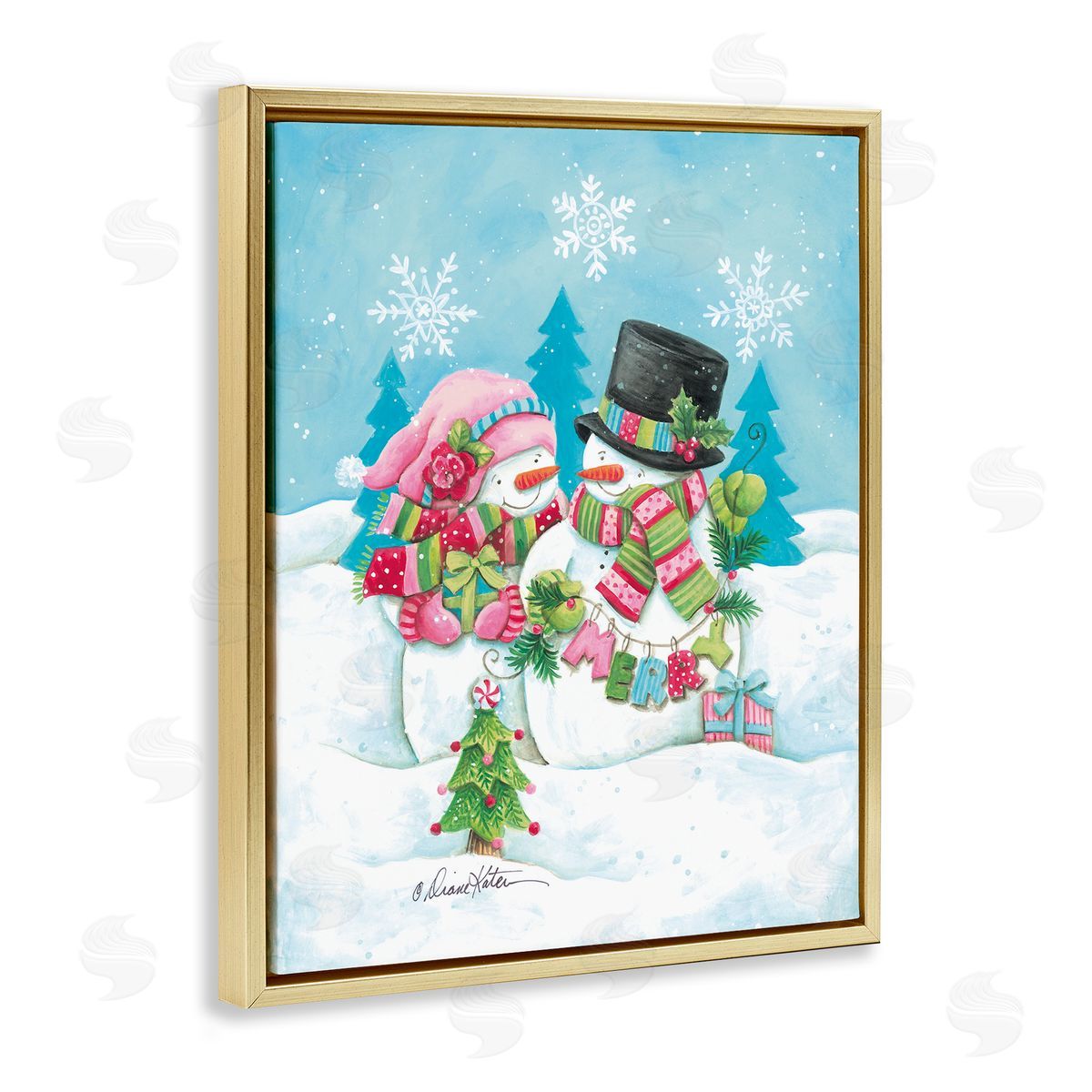 Diane Kater Vintage Festive Snowmen Canvas Wall Art Print