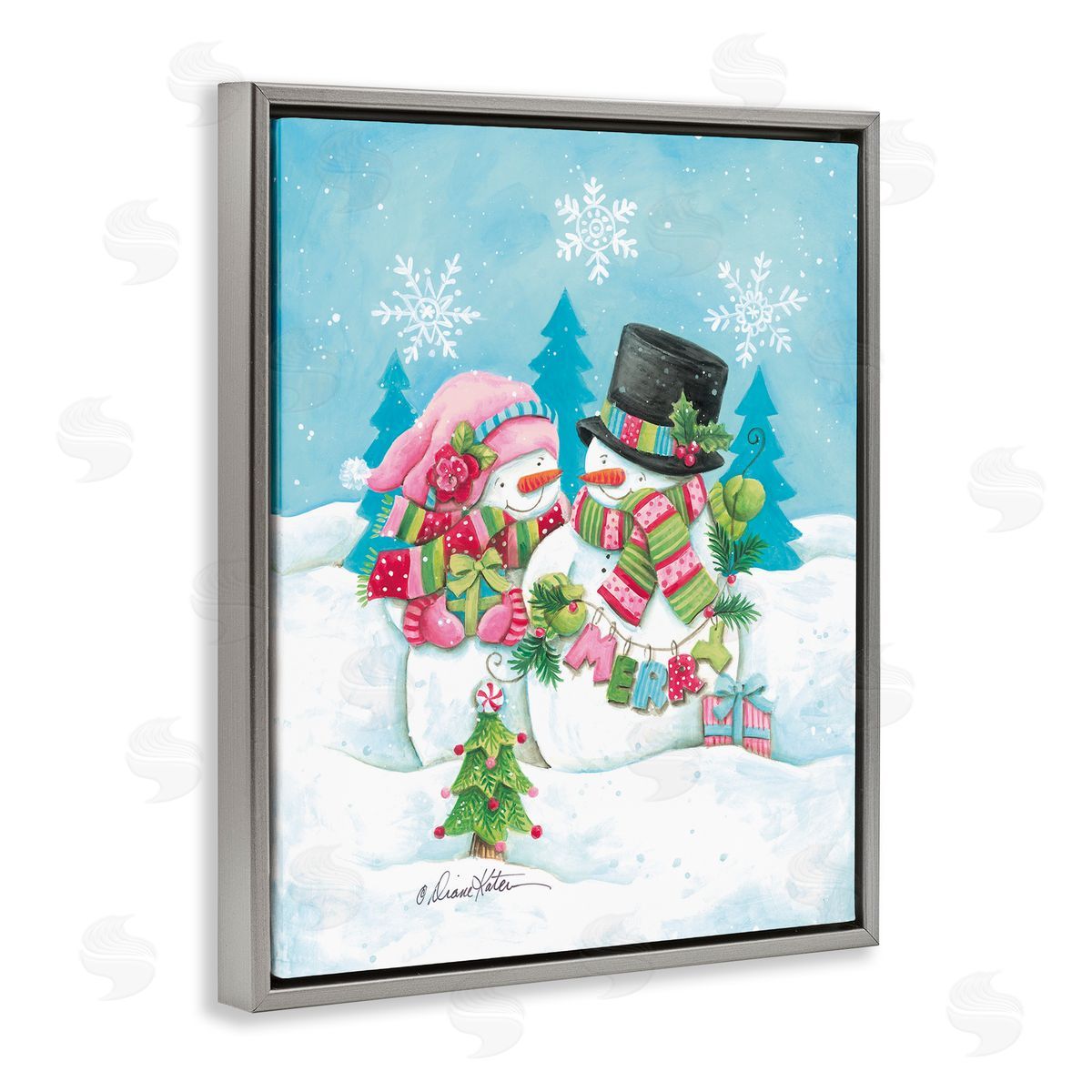 Diane Kater Vintage Festive Snowmen Canvas Wall Art Print