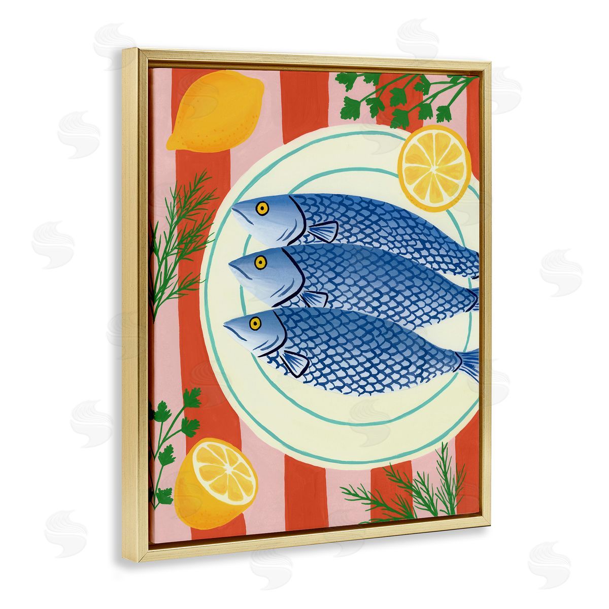 Courtney Haley Seafood & Herbs on Stripes Canvas Wall Art Print