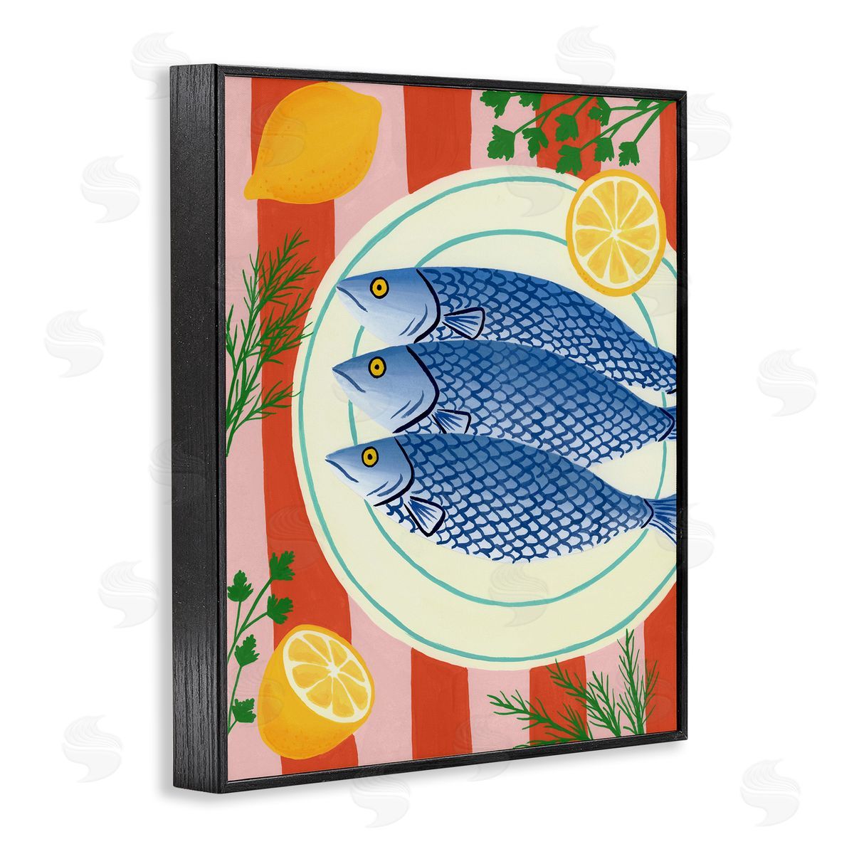 Courtney Haley Seafood & Herbs on Stripes Canvas Wall Art Print