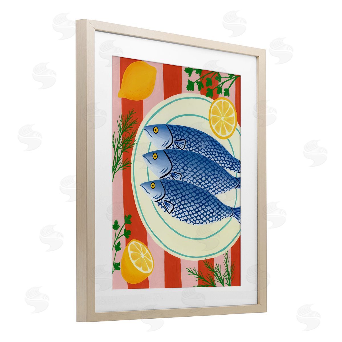 Courtney Haley Seafood & Herbs on Stripes Canvas Wall Art Print