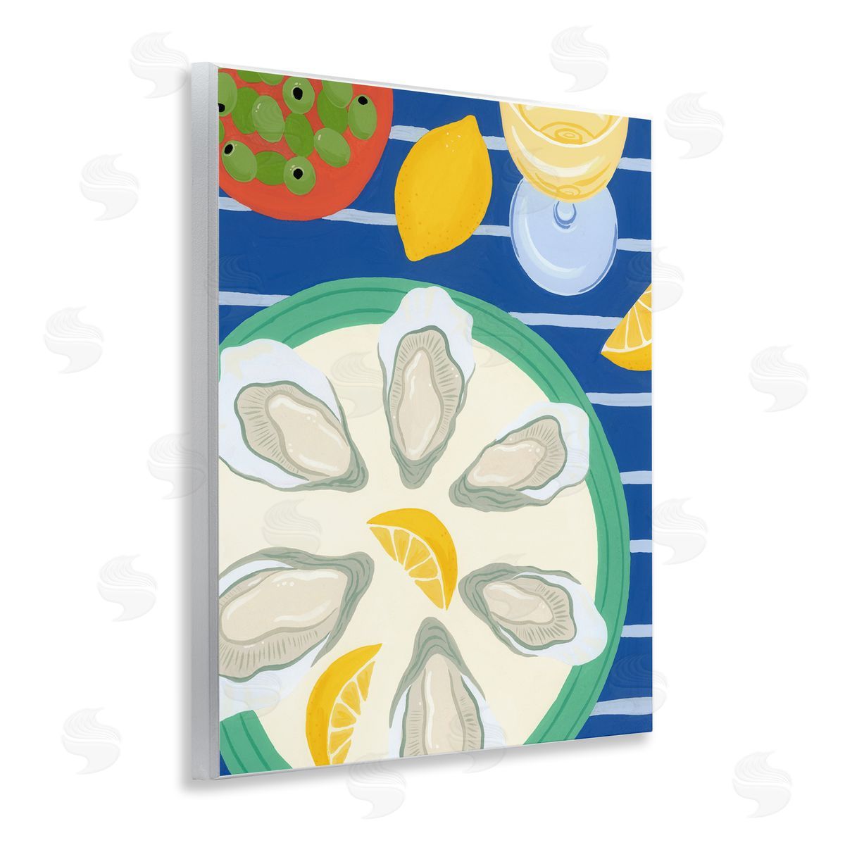 Courtney Haley Oyster Plate on Stripes Canvas Wall Art Print