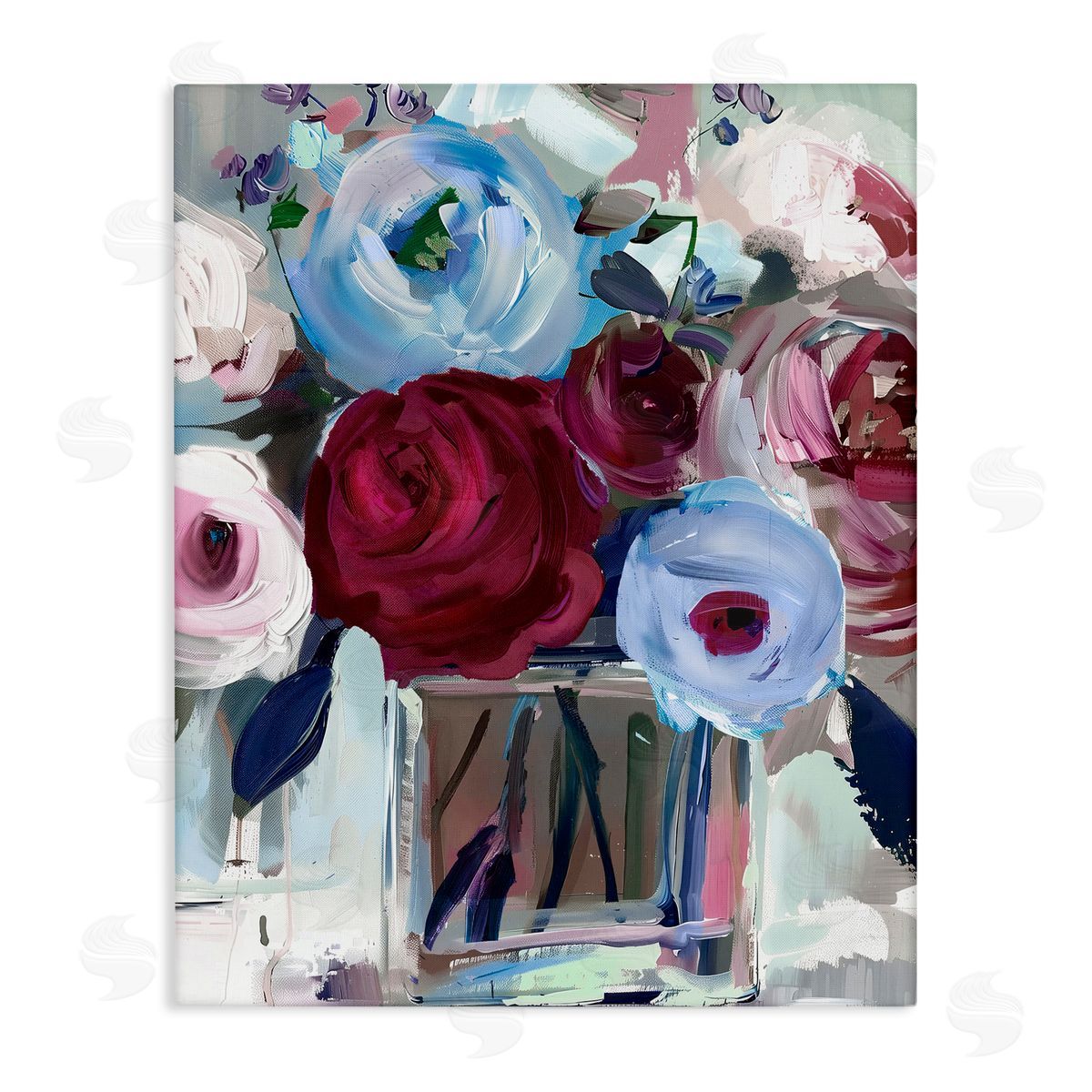 Annabelle Hall Wine and Wedgewood Flowers Canvas Wall Art Print