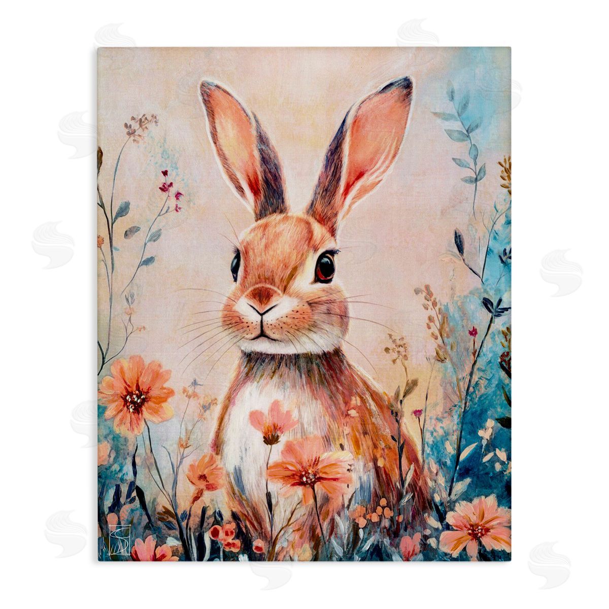 Sara Culpepper Rabbit with Wild Daisies Canvas Wall Art Print