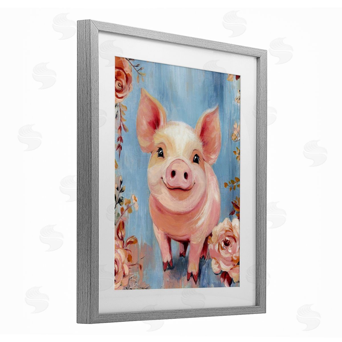 Sara Culpepper Smiling Pig & Flowers Canvas Wall Art Print