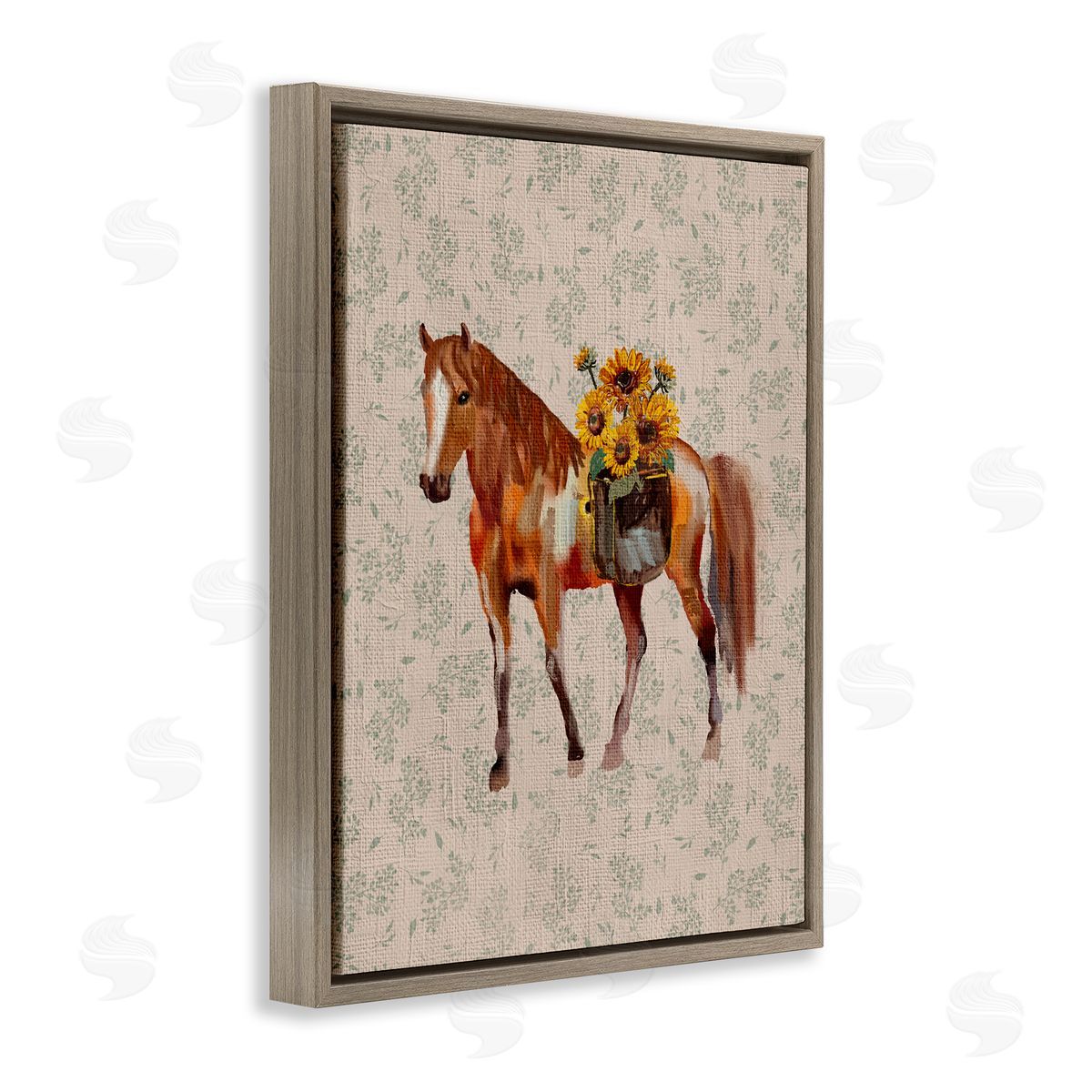 Yen Cottage Horse with Florals Canvas Wall Art Print