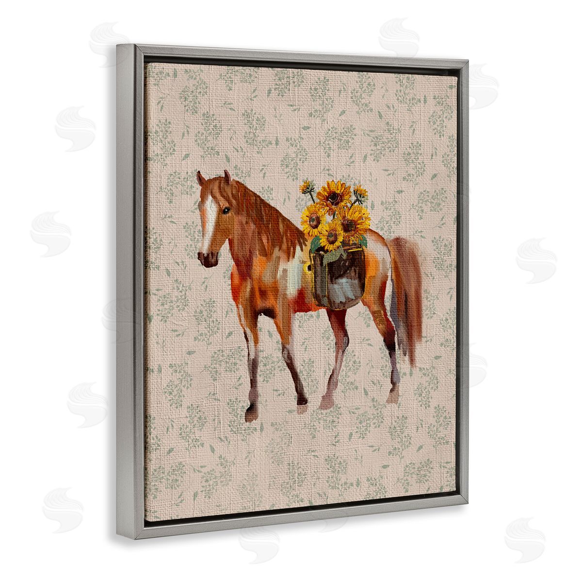 Yen Cottage Horse with Florals Canvas Wall Art Print