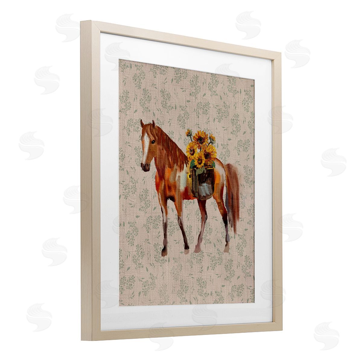 Yen Cottage Horse with Florals Canvas Wall Art Print