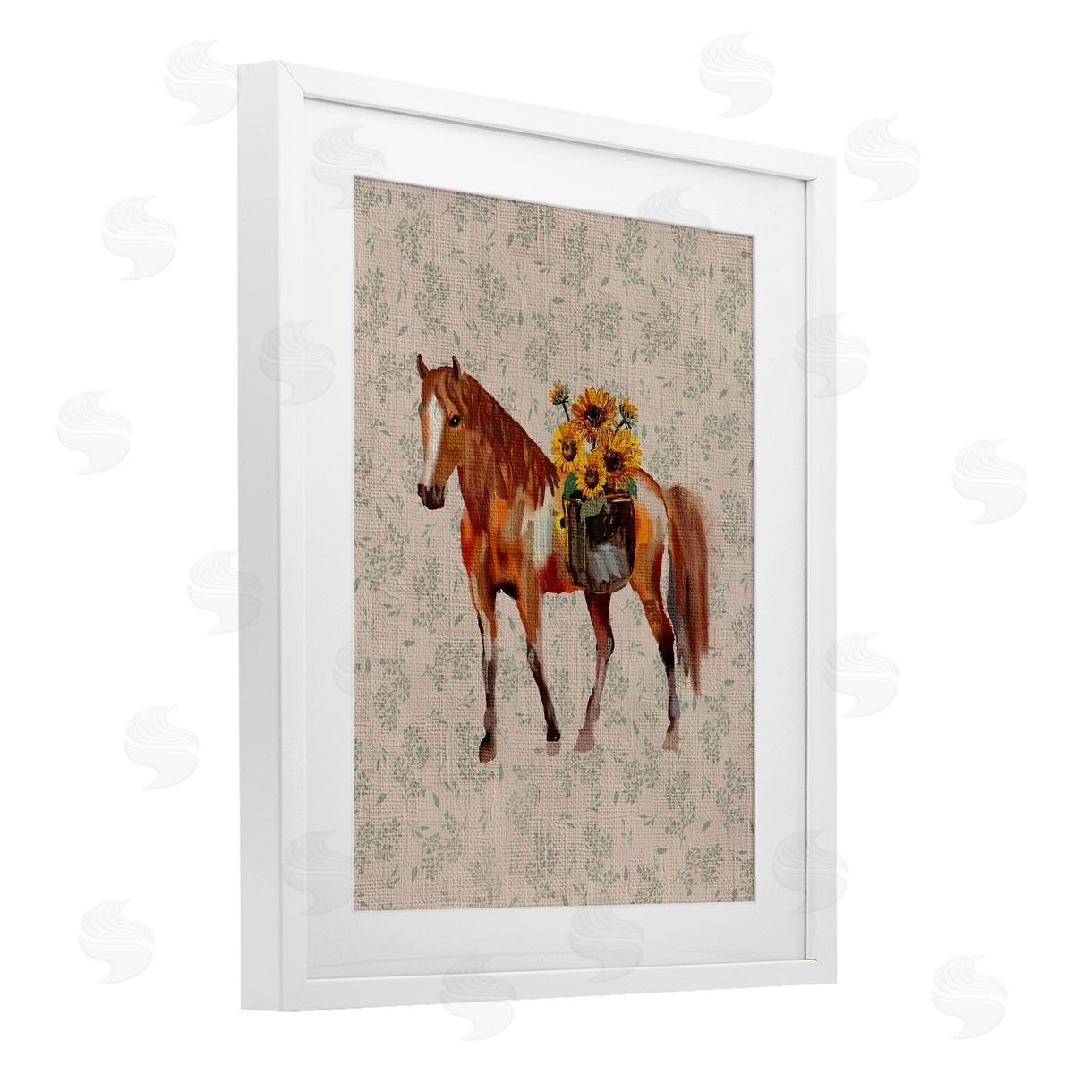 Yen Cottage Horse with Florals Canvas Wall Art Print