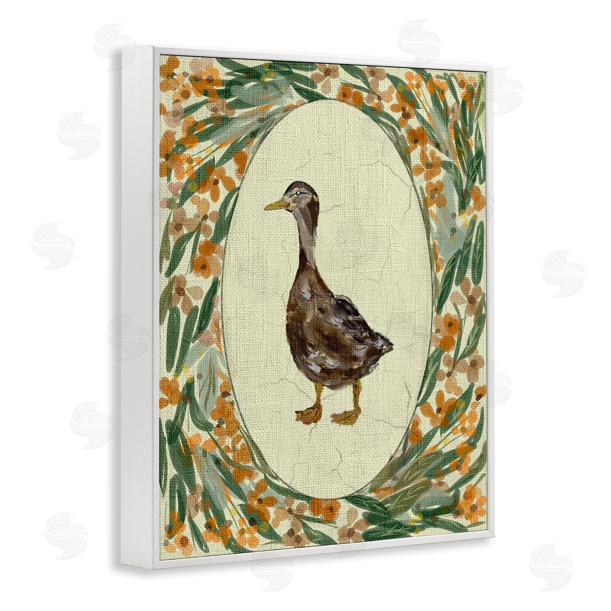 Yen Traditional Floral Duck Portrait Canvas Wall Art Print