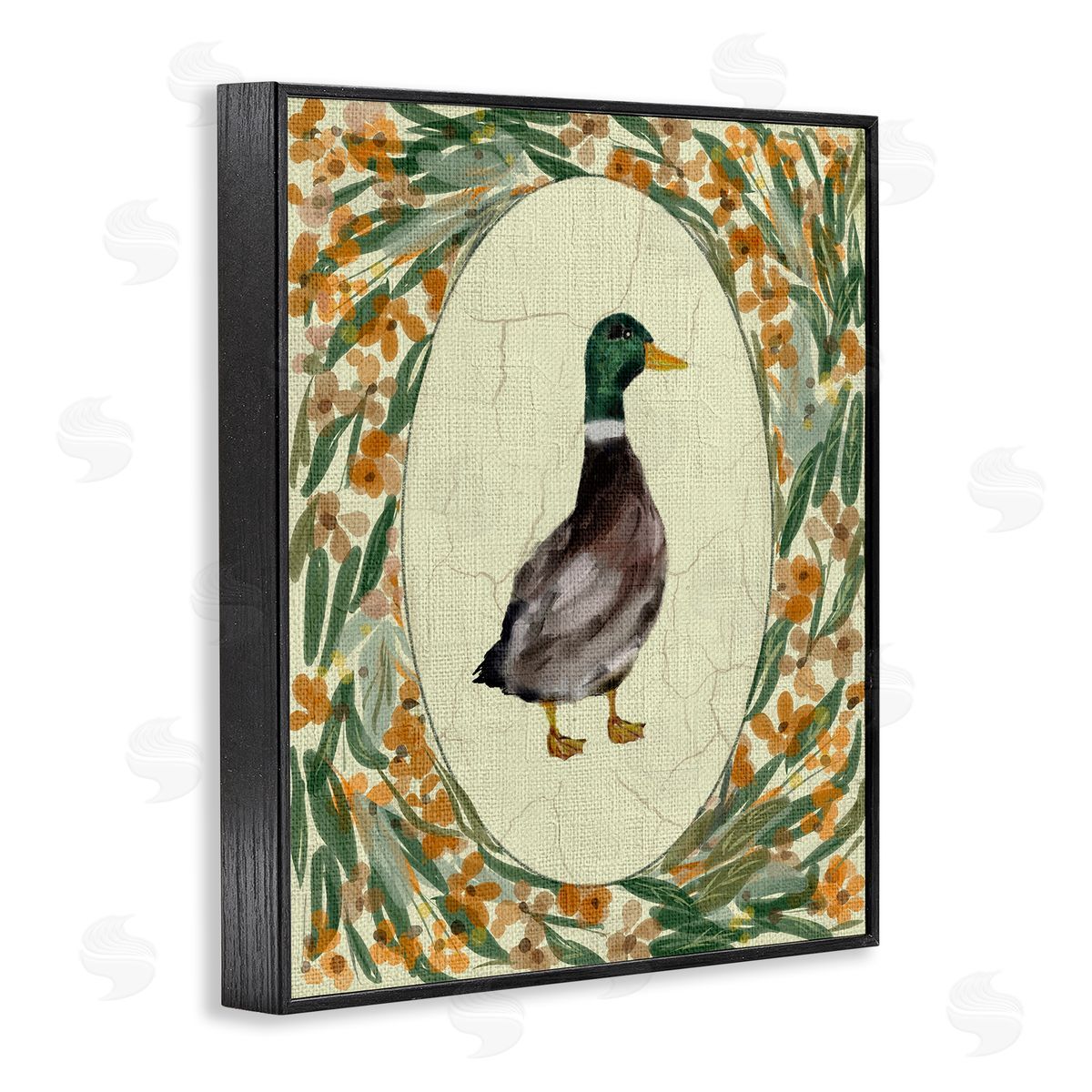 Yen Duck Portrait with Florals Canvas Wall Art Print