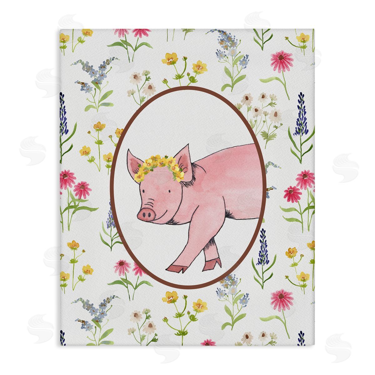 Nina Jacobs Farm Friends Pig & Herbs Canvas Wall Art Print