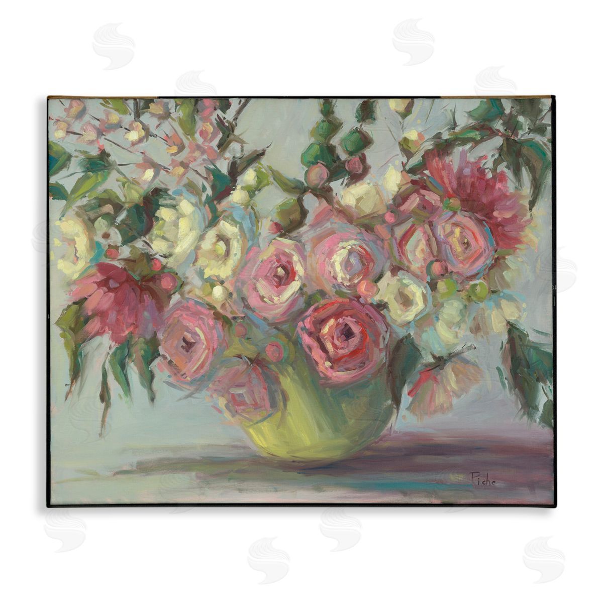 Vanessa Piche Peonies In Green Vase Canvas Wall Art Print