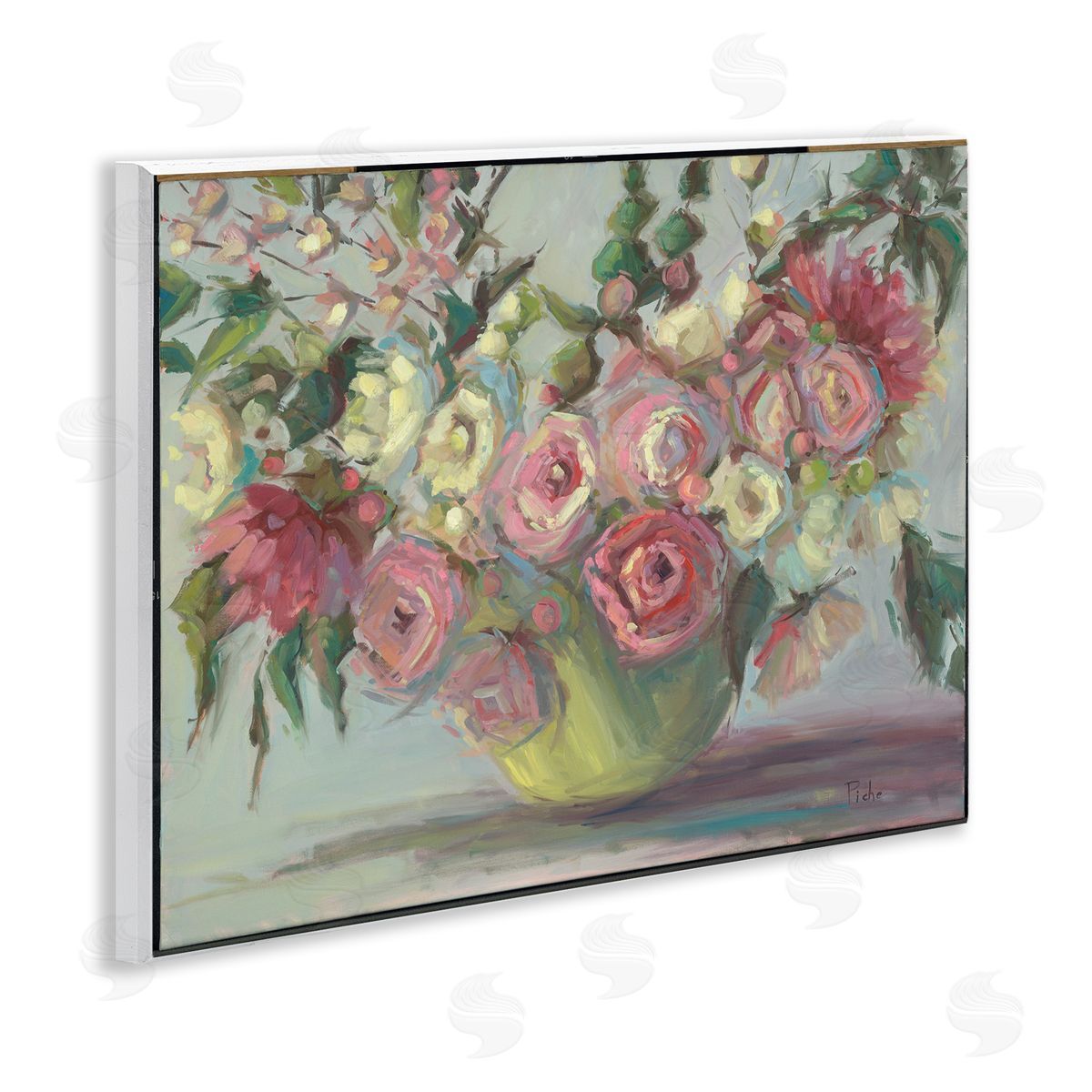 Vanessa Piche Peonies In Green Vase Canvas Wall Art Print