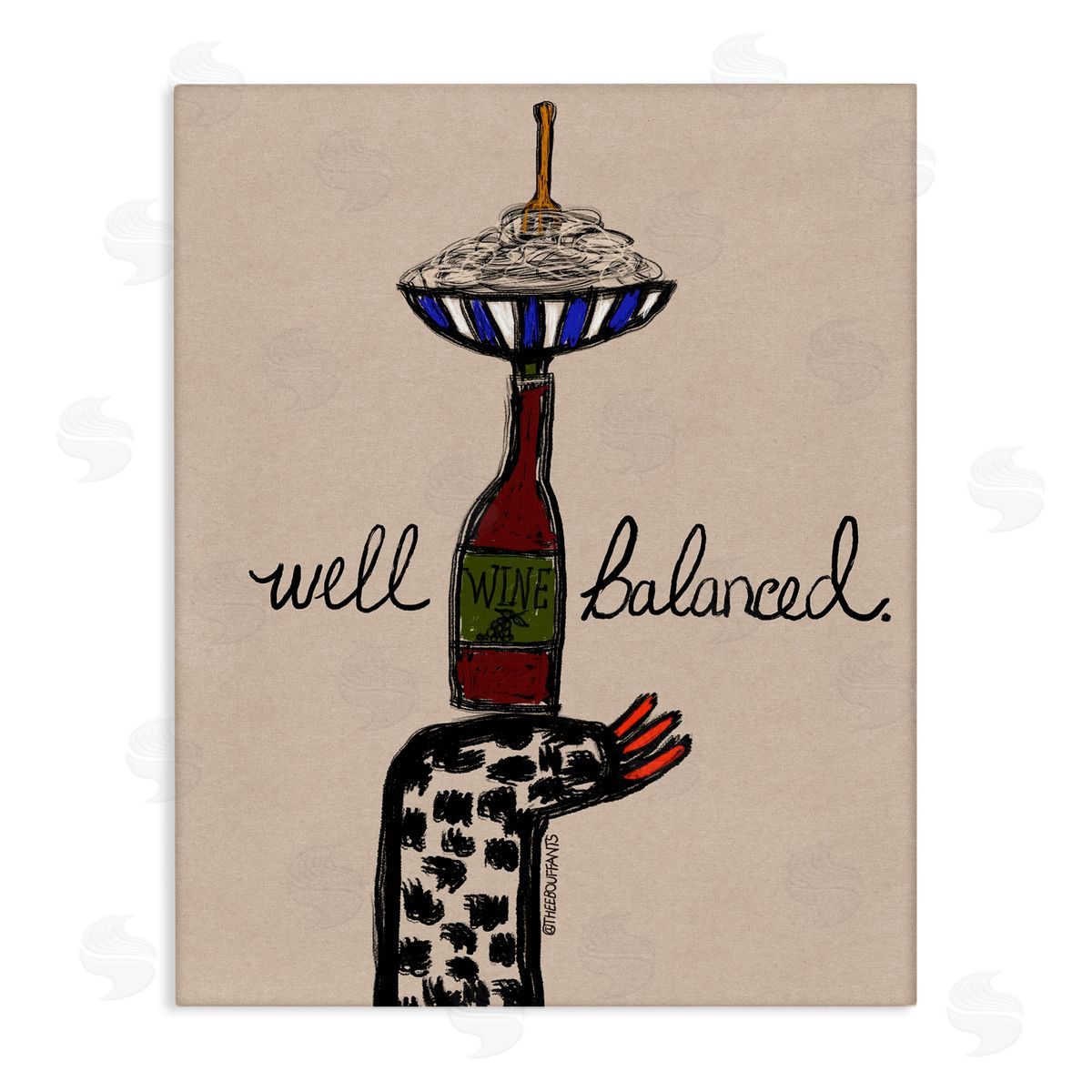 Bouffants & Broken Hearts Well Balanced Wine & Pasta Canvas Wall Art Print