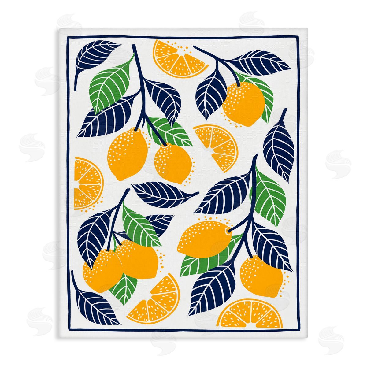 Bex Morley Design Mediterranean Lemons Pattern Canvas Wall Art Print