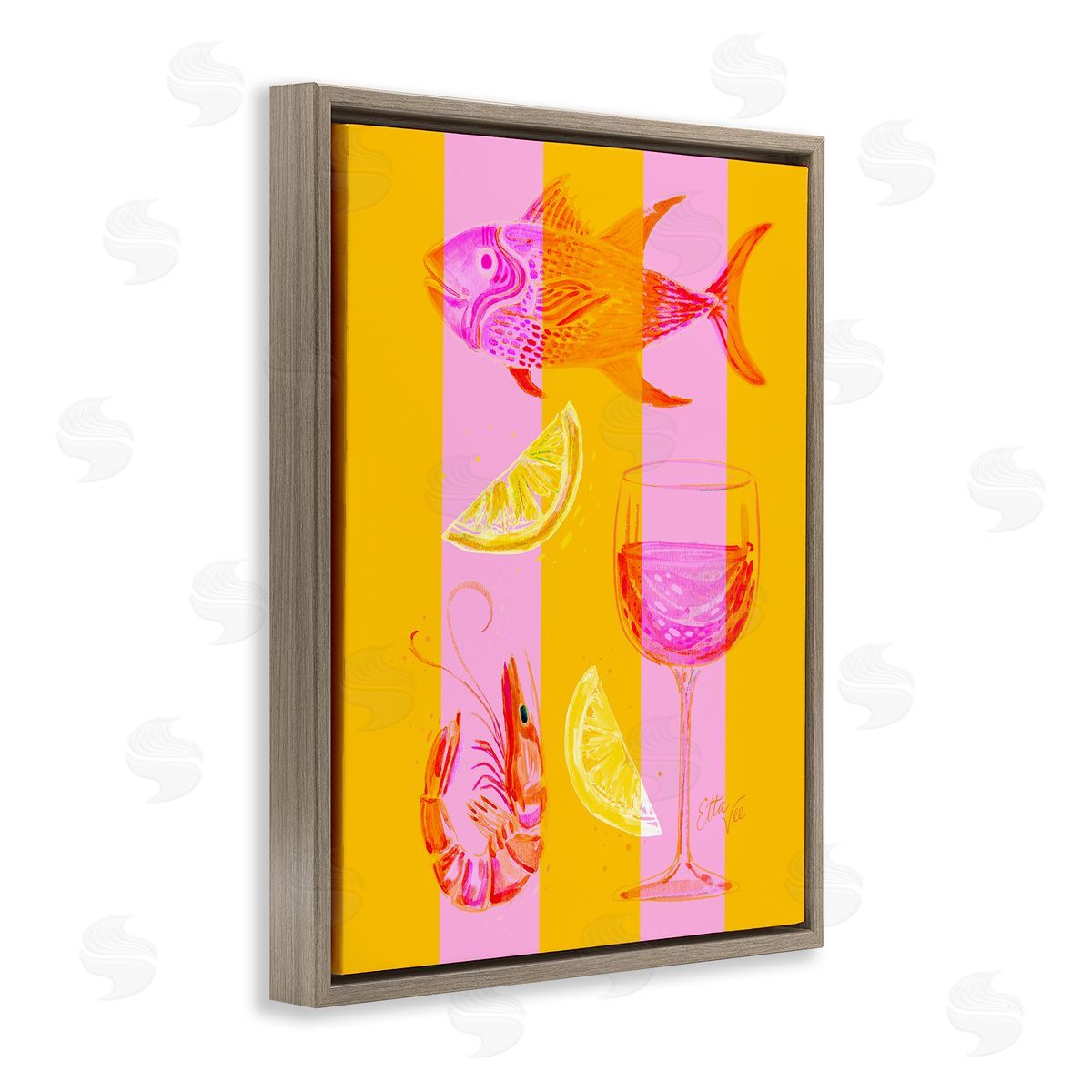 EttaVee Summer Seafood on Stripes Canvas Wall Art Print