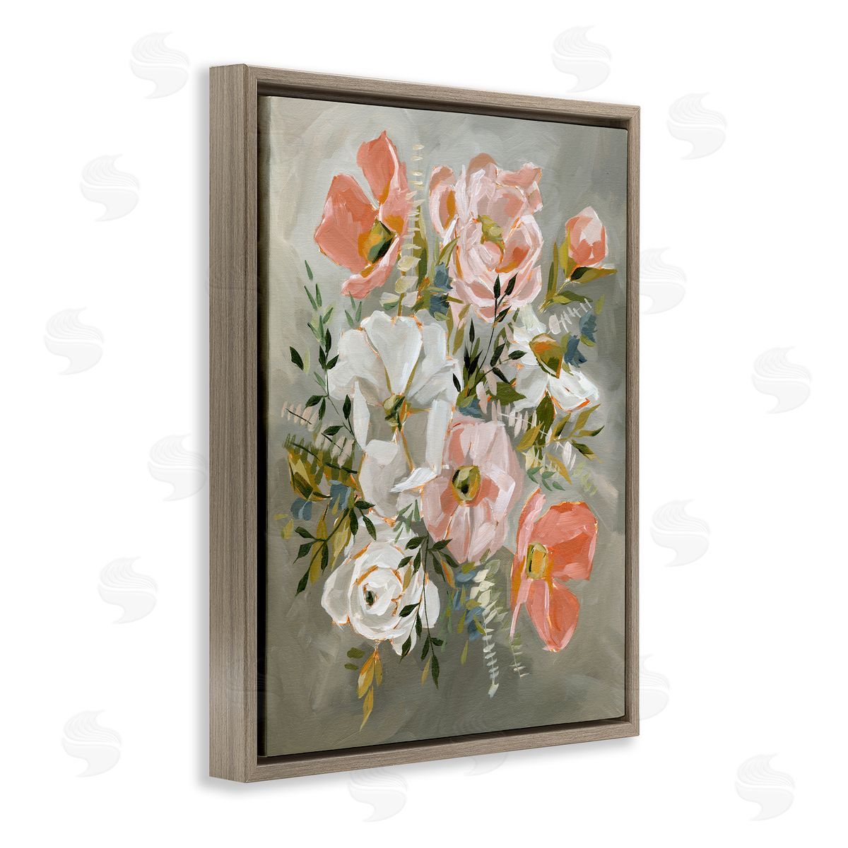 Annie Quigley Peachy Flowers on Grey Canvas Wall Art Print