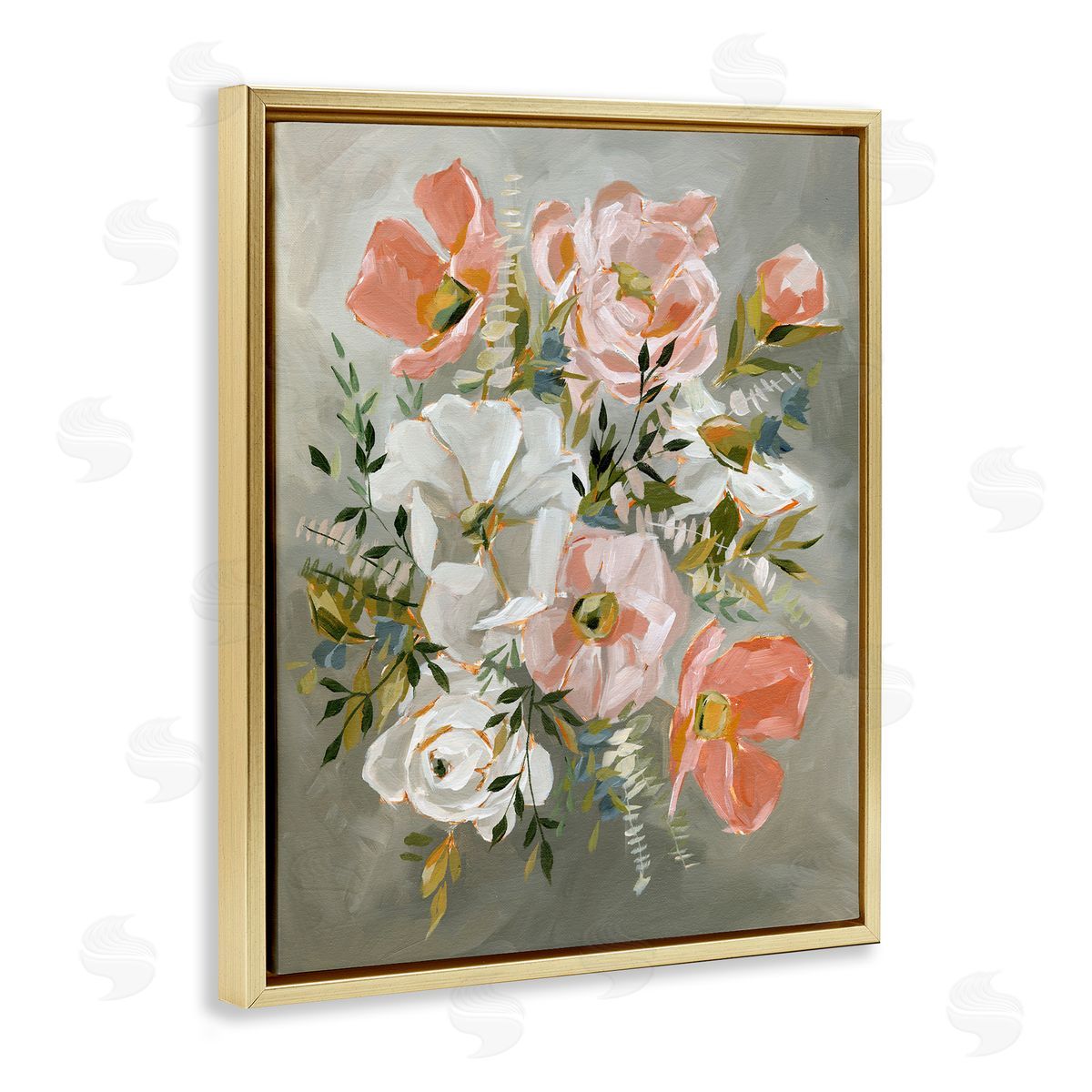 Annie Quigley Peachy Flowers on Grey Canvas Wall Art Print