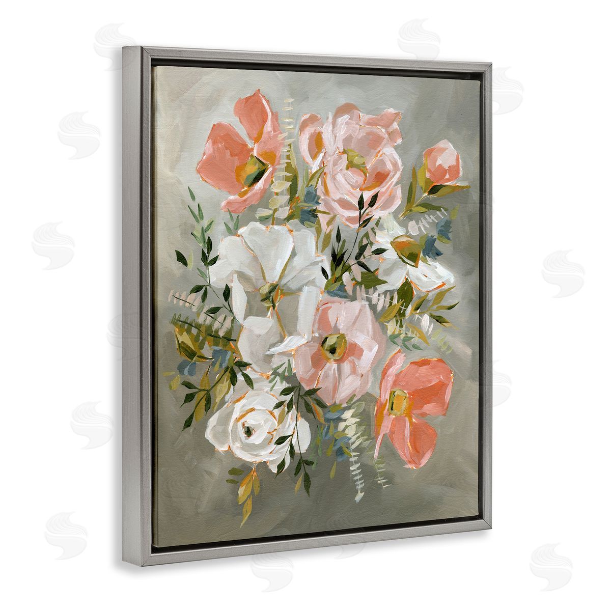 Annie Quigley Peachy Flowers on Grey Canvas Wall Art Print