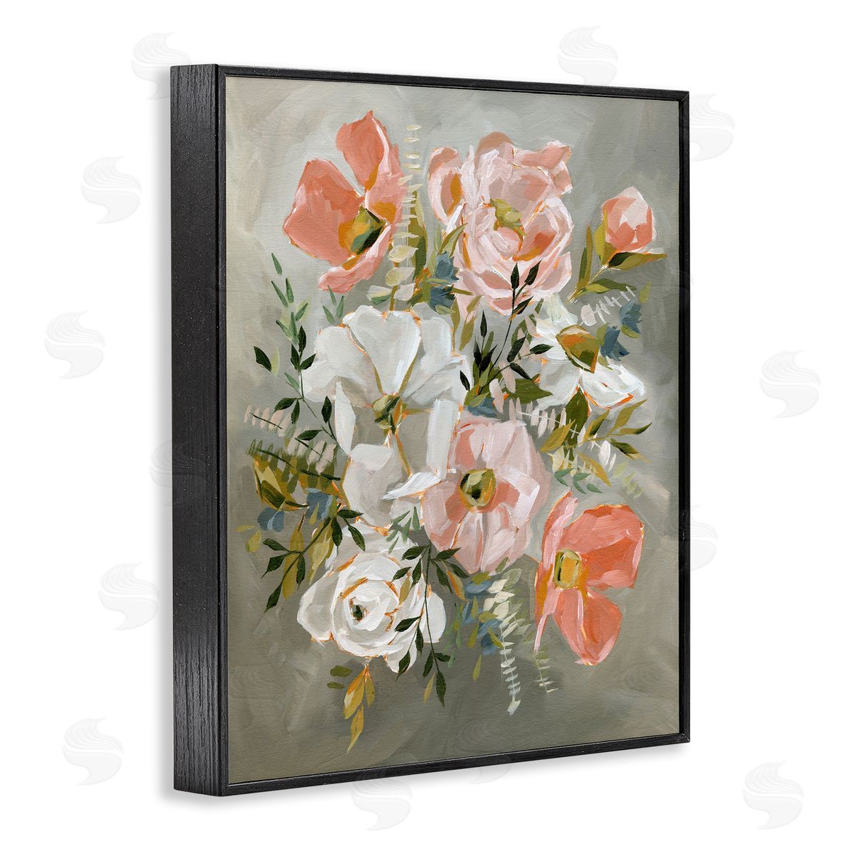 Annie Quigley Peachy Flowers on Grey Canvas Wall Art Print