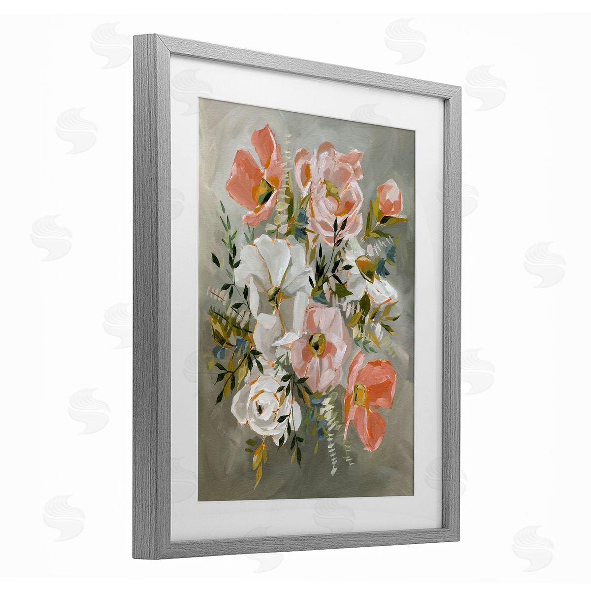 Annie Quigley Peachy Flowers on Grey Canvas Wall Art Print