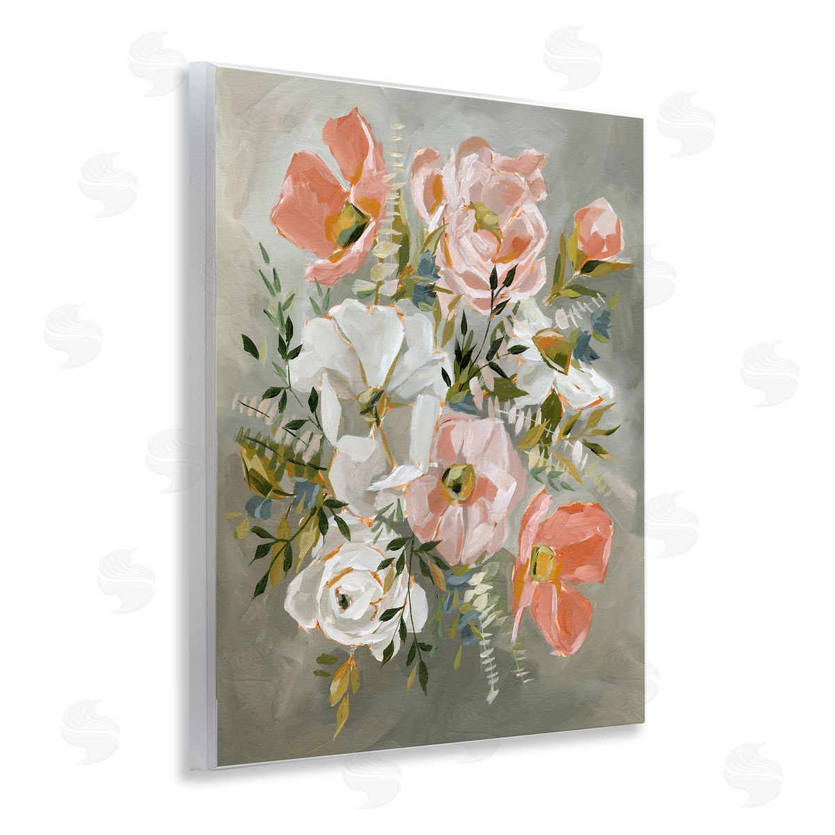 Annie Quigley Peachy Flowers on Grey Canvas Wall Art Print