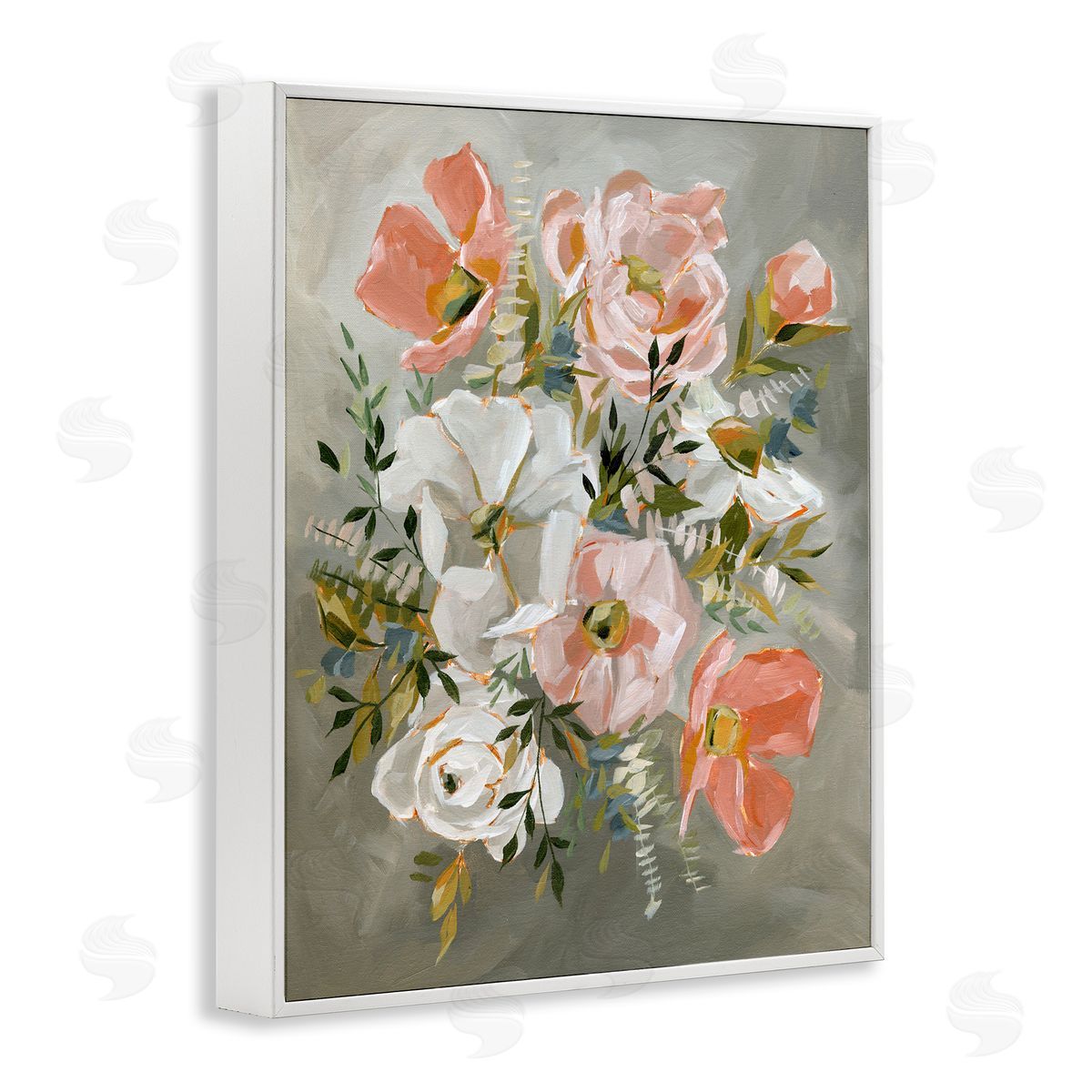 Annie Quigley Peachy Flowers on Grey Canvas Wall Art Print