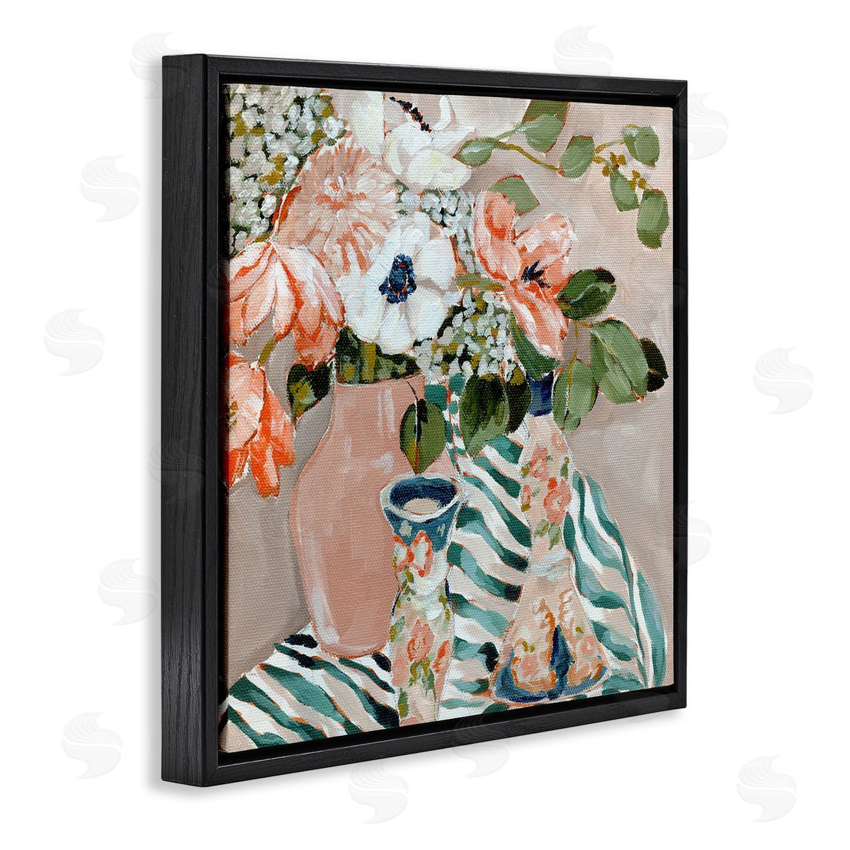 Annie Quigley Rosy Florals with Stripes Canvas Wall Art Print