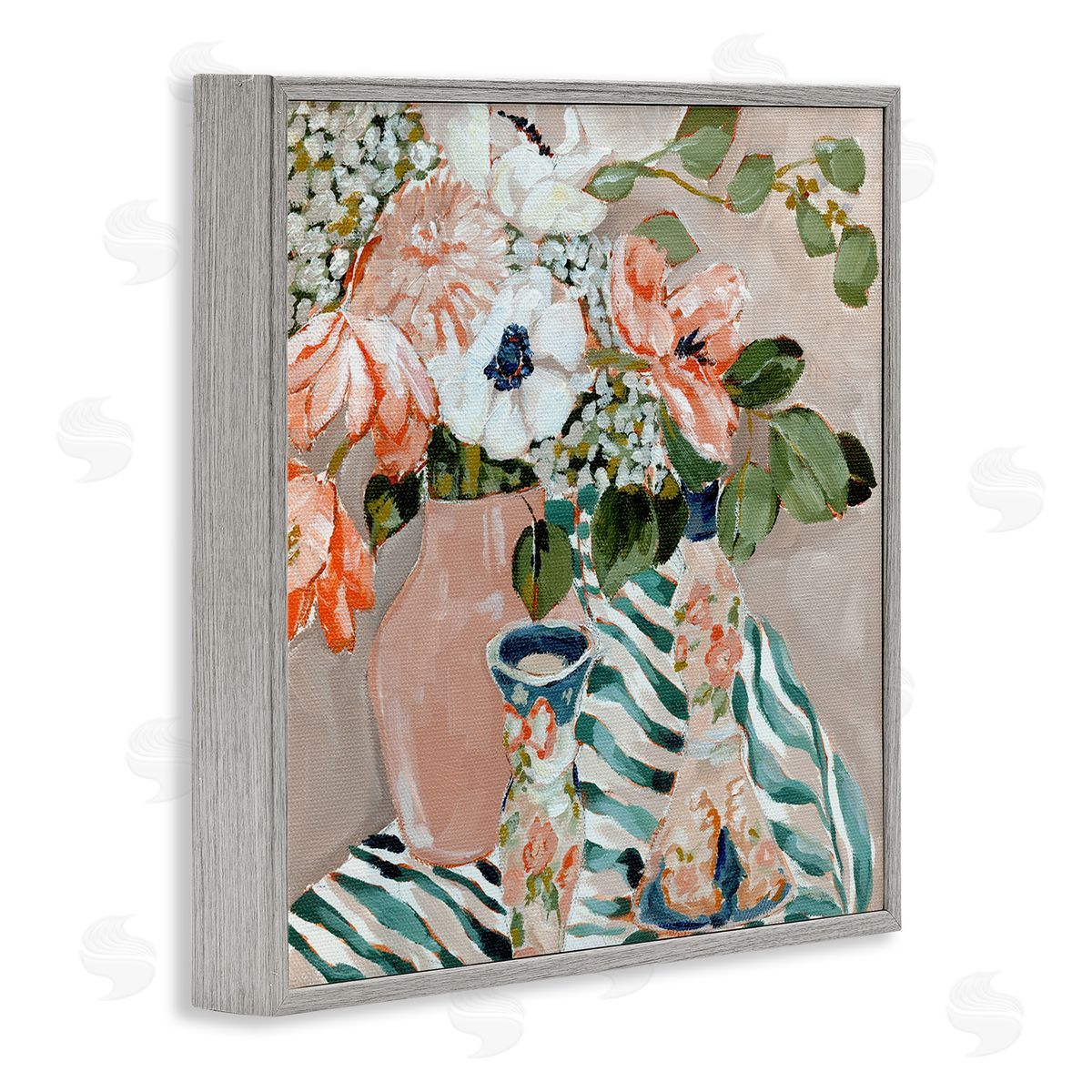 Annie Quigley Rosy Florals with Stripes Canvas Wall Art Print