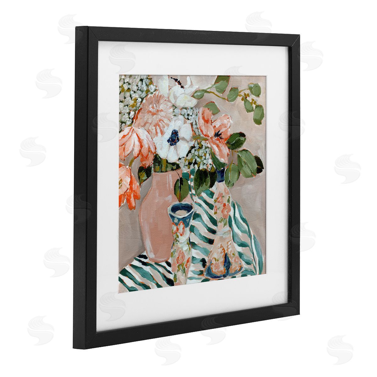 Annie Quigley Rosy Florals with Stripes Canvas Wall Art Print