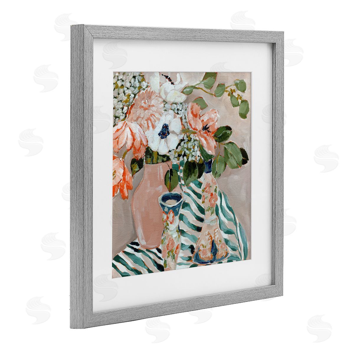 Annie Quigley Rosy Florals with Stripes Canvas Wall Art Print