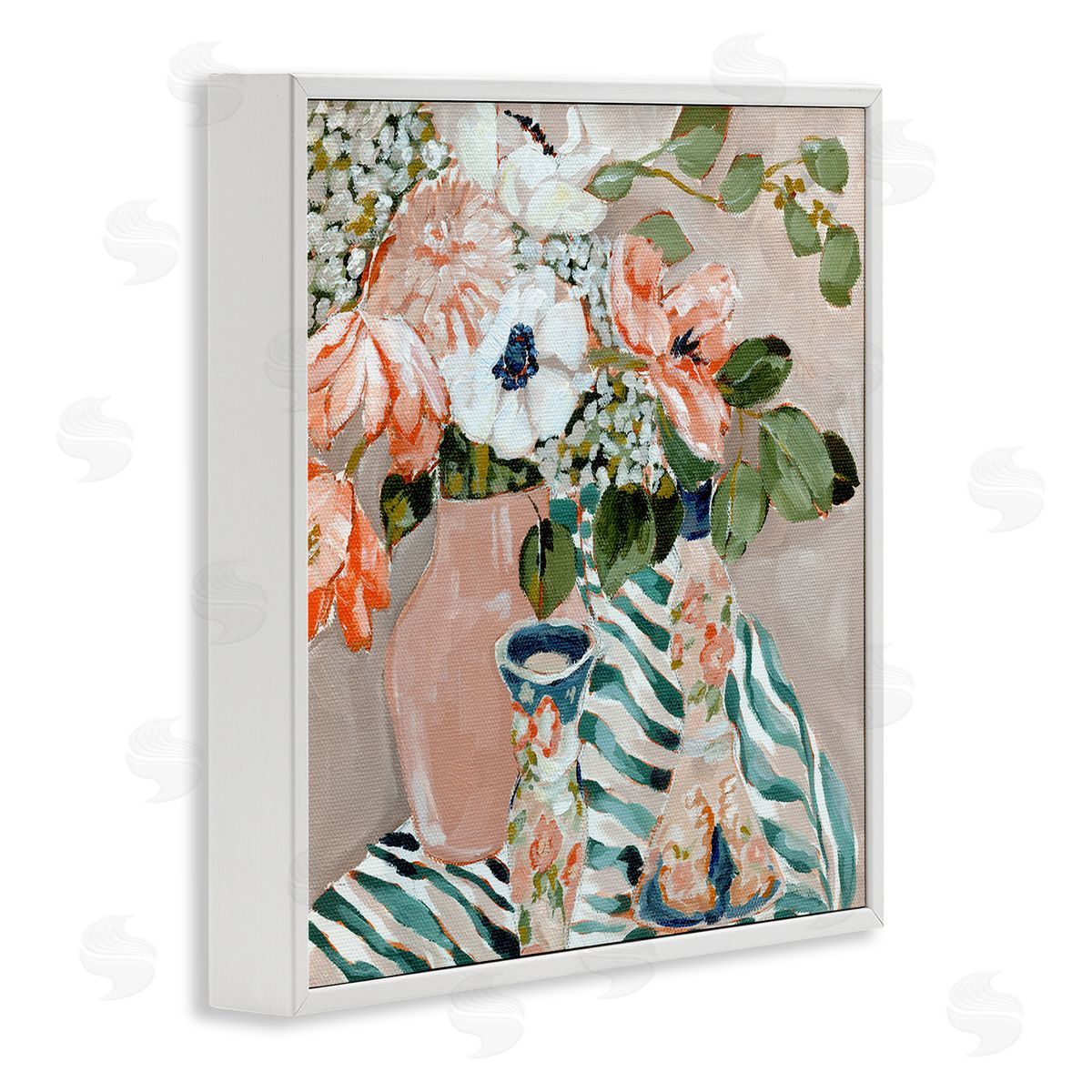 Annie Quigley Rosy Florals with Stripes Canvas Wall Art Print
