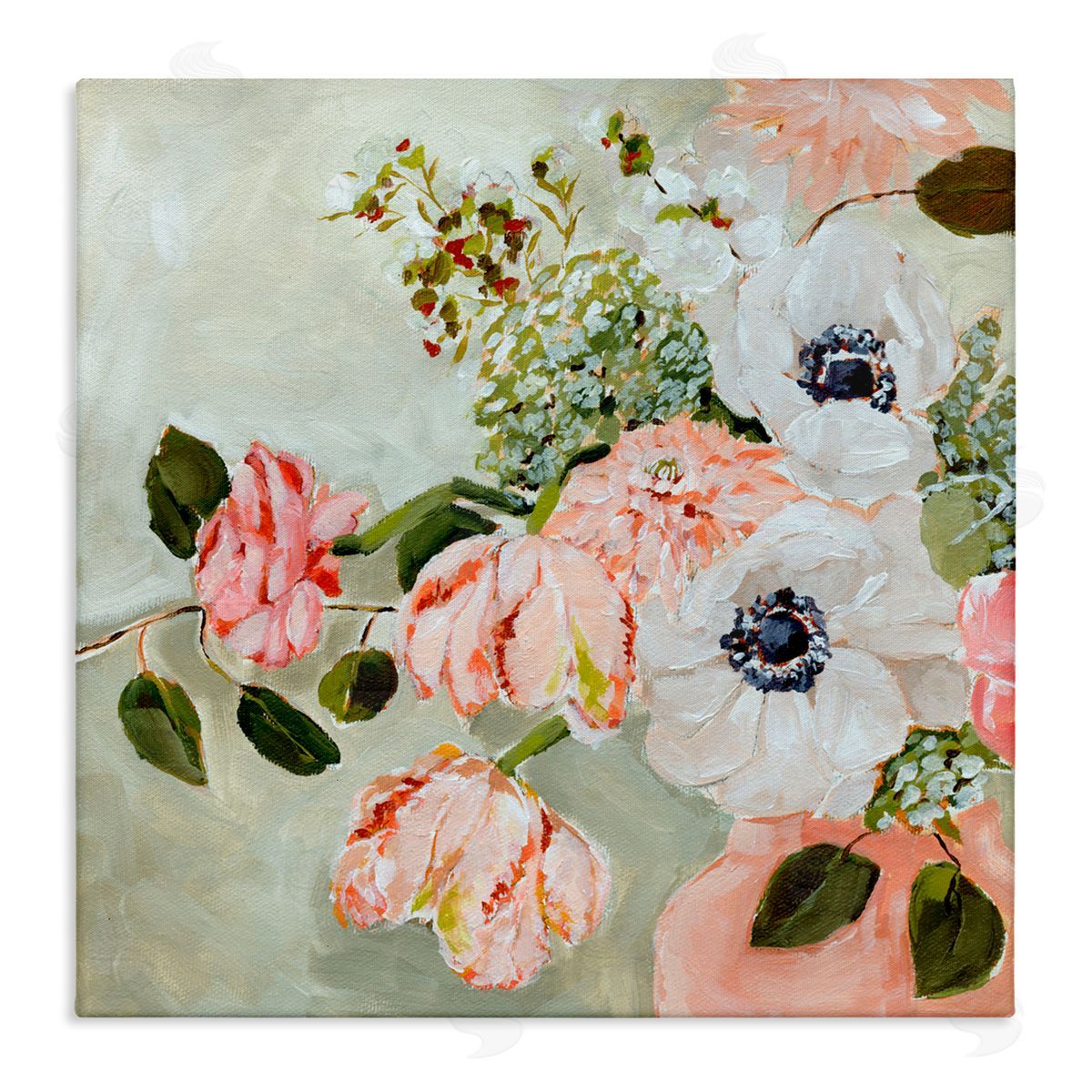 Annie Quigley Subtle Spring Pink & White Flowers Canvas Wall Art Print