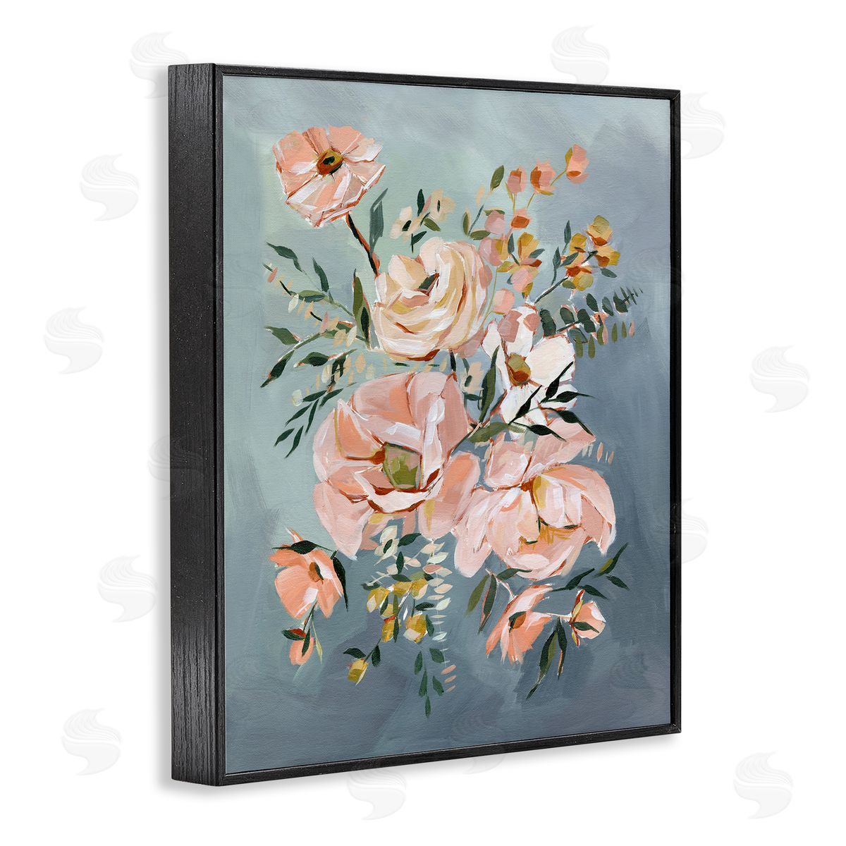 Annie Quigley Brushed Roses on Blue Canvas Wall Art Print