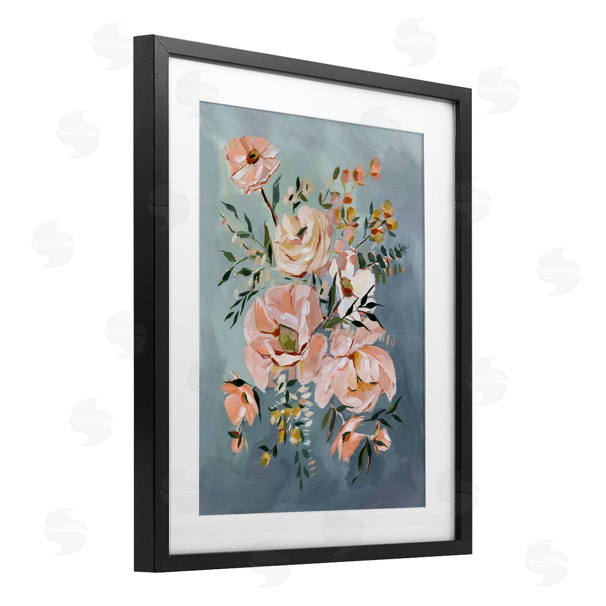 Annie Quigley Brushed Roses on Blue Canvas Wall Art Print