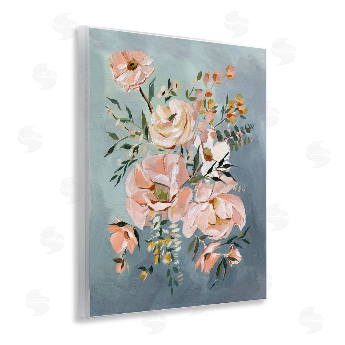 Annie Quigley Brushed Roses on Blue Canvas Wall Art Print
