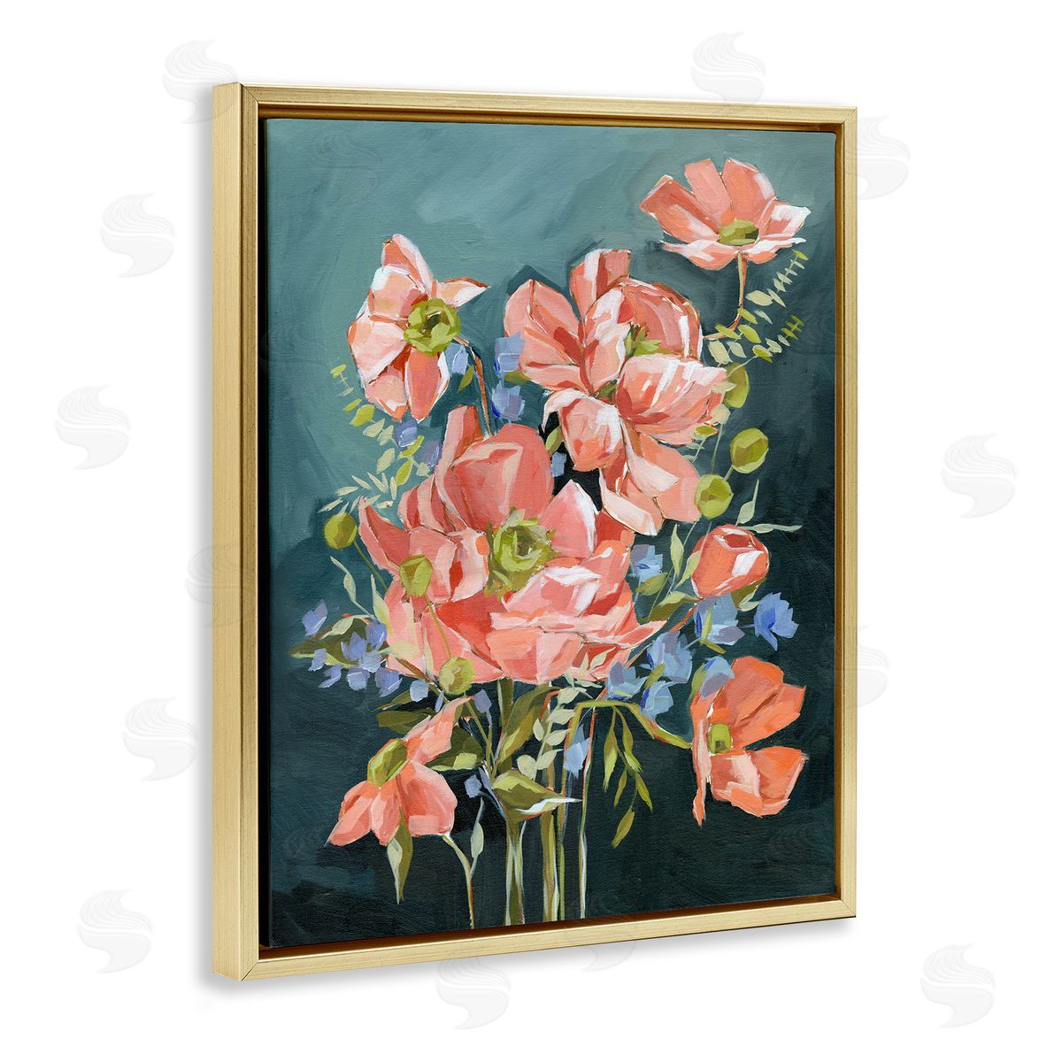 Annie Quigley Rich Pink Flowers on Blue Canvas Wall Art Print