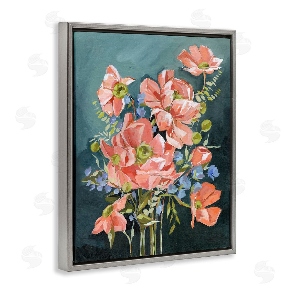 Annie Quigley Rich Pink Flowers on Blue Canvas Wall Art Print