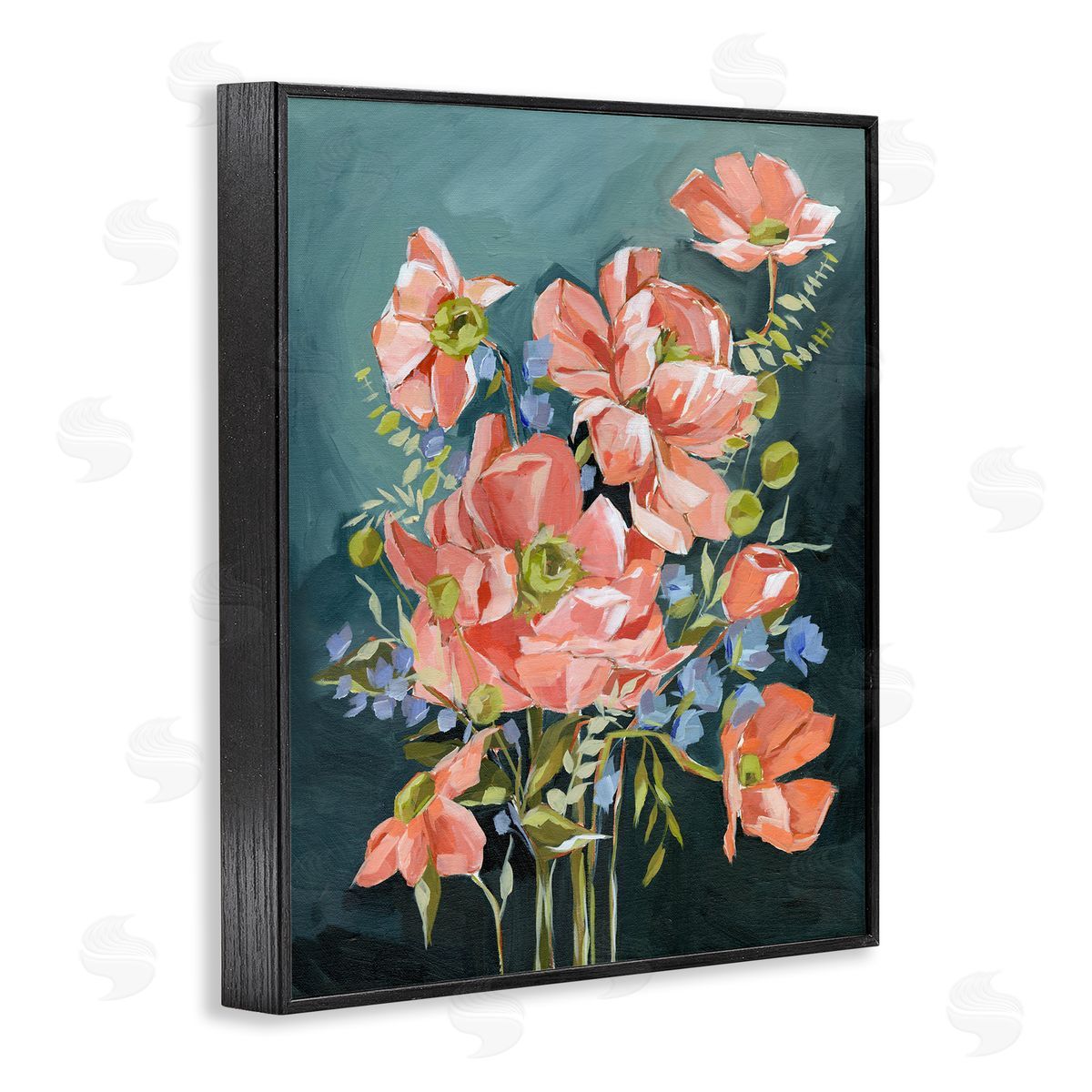 Annie Quigley Rich Pink Flowers on Blue Canvas Wall Art Print
