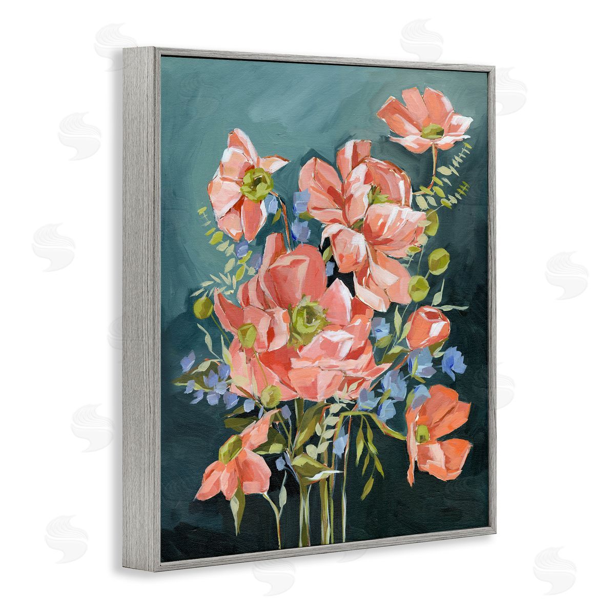 Annie Quigley Rich Pink Flowers on Blue Canvas Wall Art Print