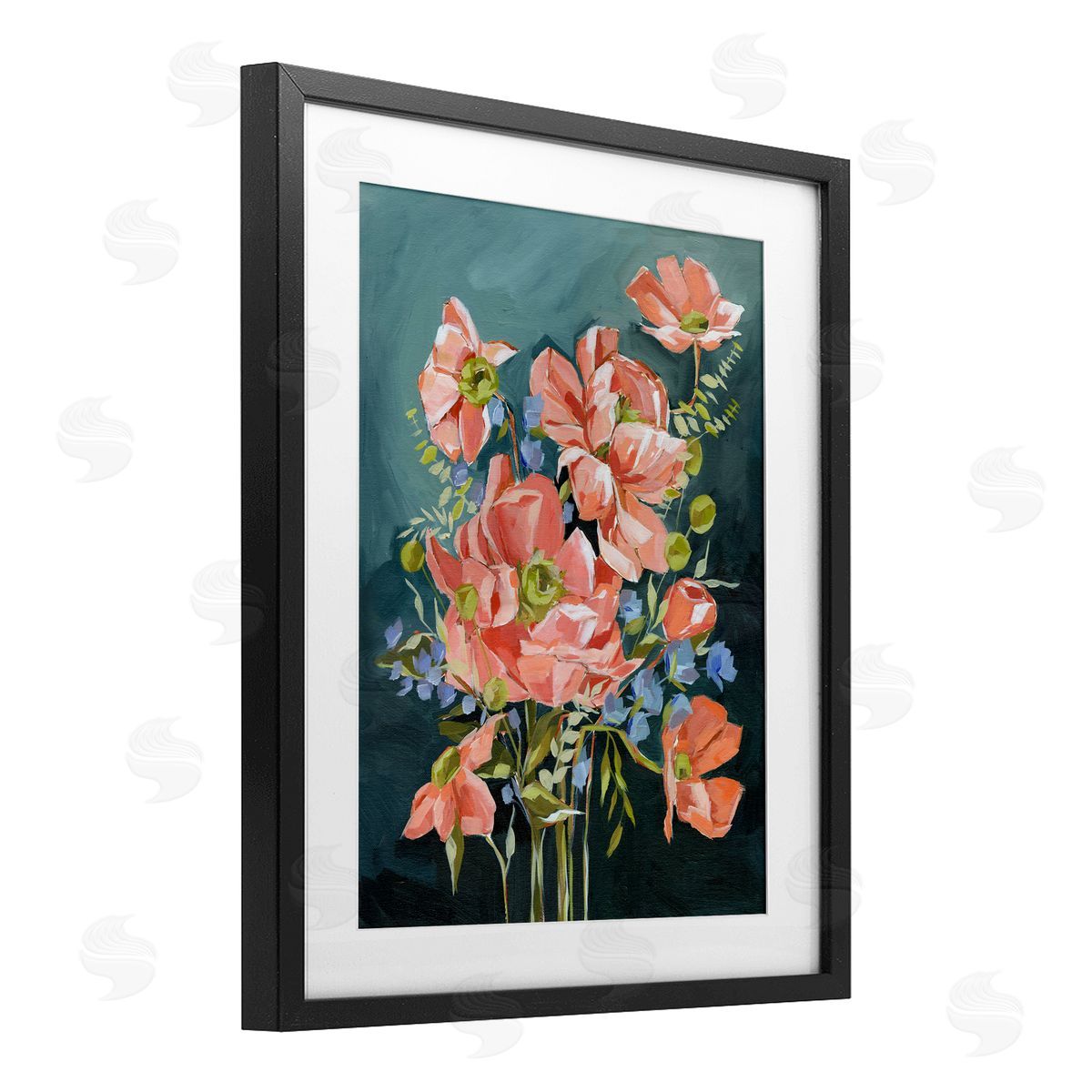 Annie Quigley Rich Pink Flowers on Blue Canvas Wall Art Print