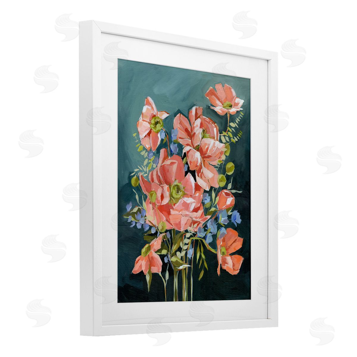 Annie Quigley Rich Pink Flowers on Blue Canvas Wall Art Print