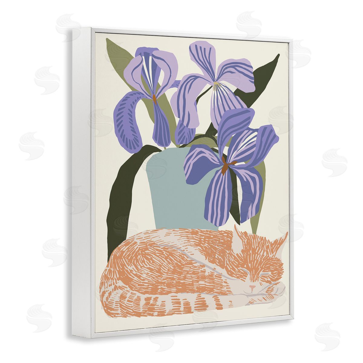 Hannah Beisang Modern Cat & Iris Plant Canvas Wall Art Print