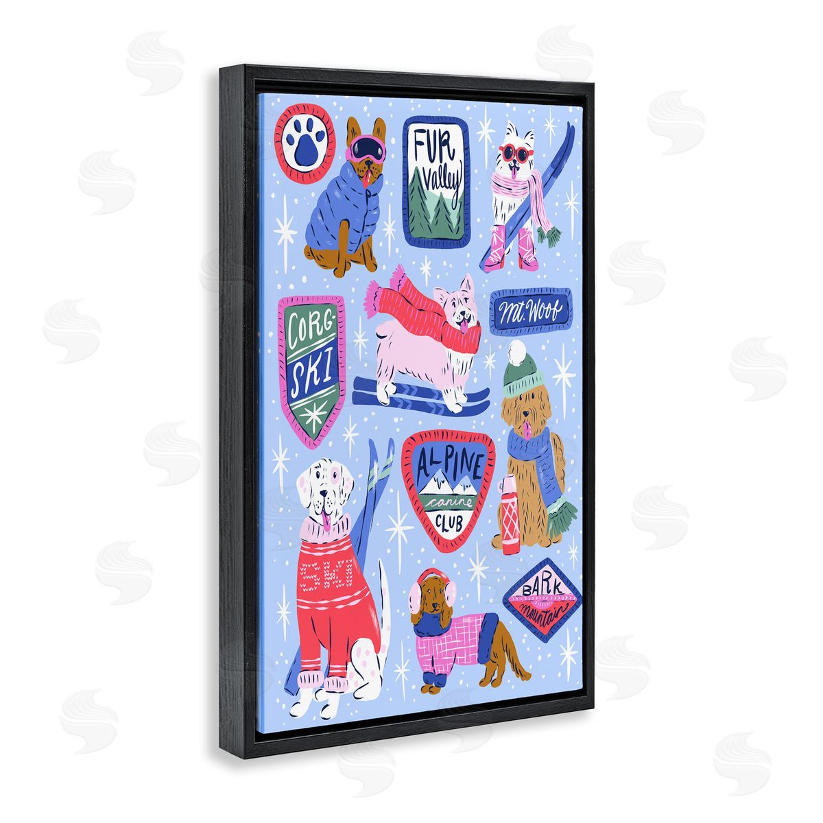 Krissy Mast Winter Ski Dogs Collage Canvas Wall Art Print