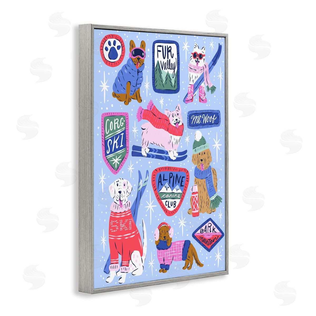 Krissy Mast Winter Ski Dogs Collage Canvas Wall Art Print