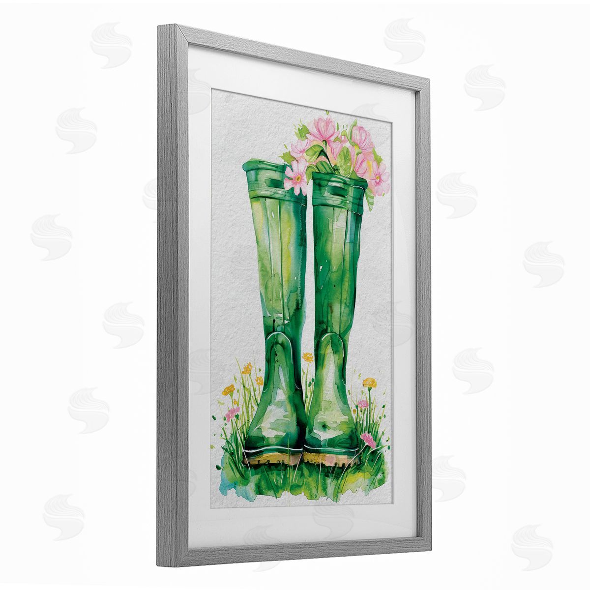 Daisy A. Spring Blooms Green Rainboots Canvas Wall Art Print